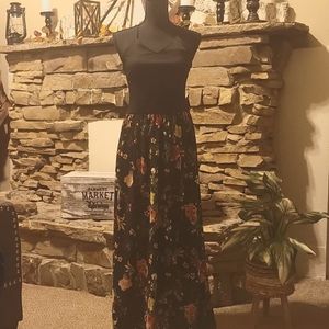Spaghetti strap black top dress floral print Size L